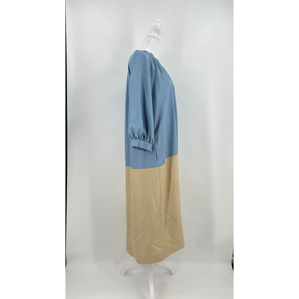 Pomander Place Gemma Blue Tan Colorblock V-Neck Maxi Dress Balloon Sleeve Large - Picture 4 of 9